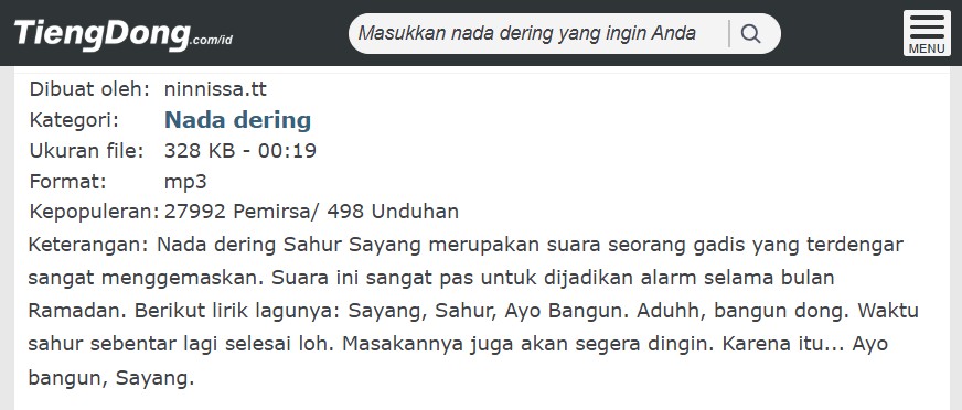 Alternatif Download Nada Dering Bangun Sahur Sayang