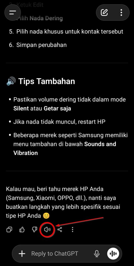 Langkah Menggunakan Fitur Text To Speech Di Aplikasi Chatgpt