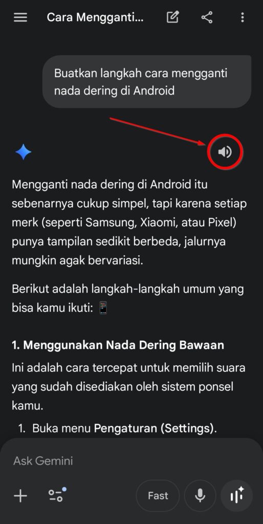 Langkah Menggunakan Fitur Text To Speech Di Aplikasi Gemini